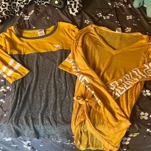 PINK Victoria's Secret Gray & Mustard Long Sleeve Tees